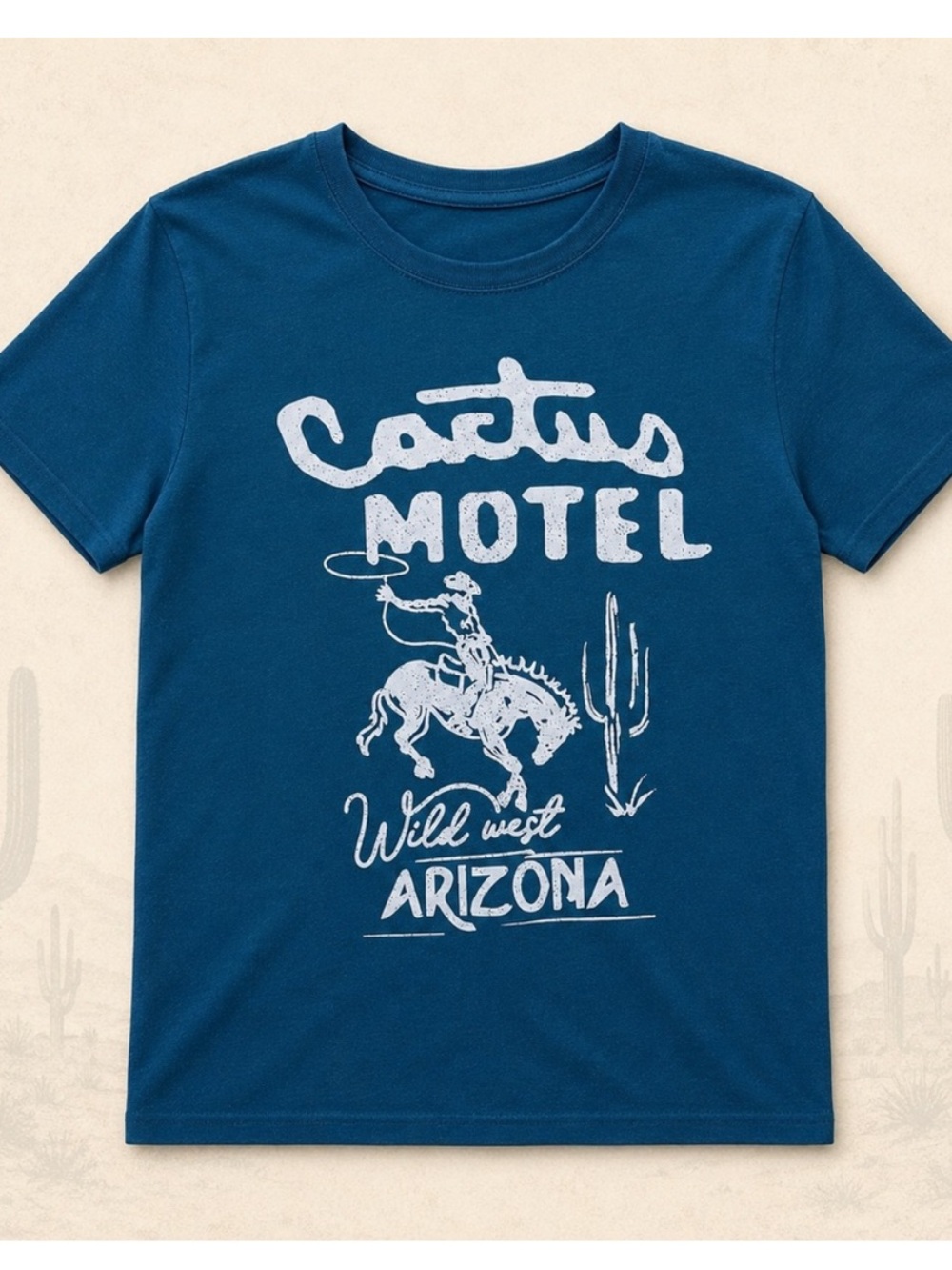 Cactus Blue Graphic Tee with White Wild West Print